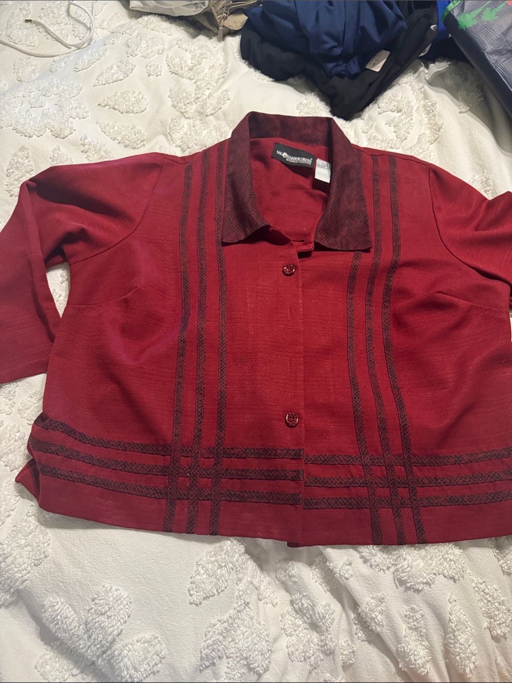 Sag Harbor Dress Red Button-Front Blazer with Dark Trim